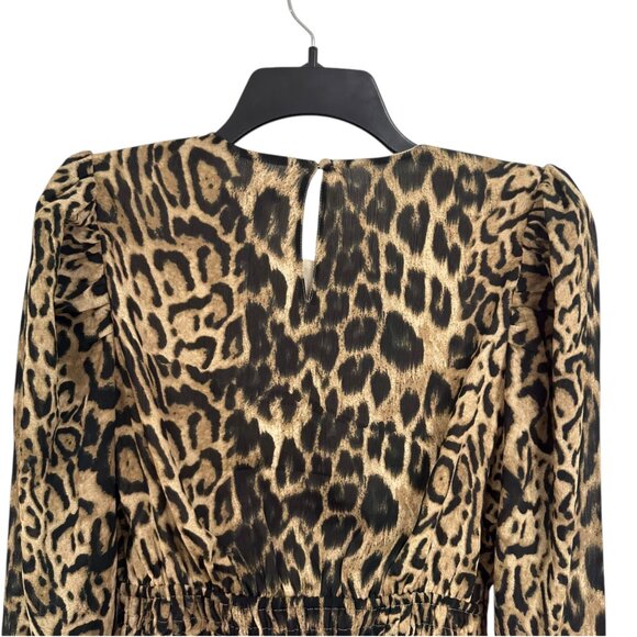 Express Womens Leopard Print Long Sleeve Smocked Waist Blouse Size S - Picture 7 of 12